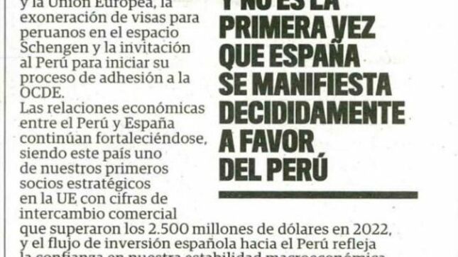 Artículo en el diario Correo por la Canciller Gervasi sobre 150 de relaciones diplomáticas con España