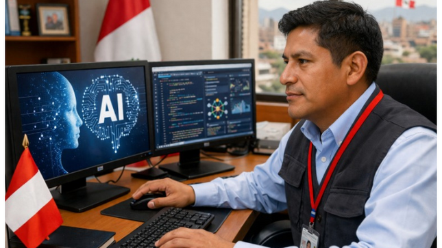 Servidor público navegando el curso en una computadora
